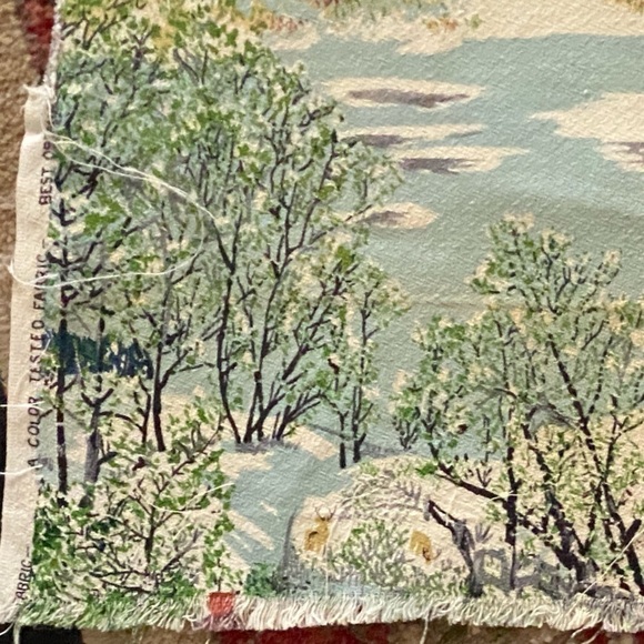 Vintage 1960s GRANDMA MOSES EARLY SPRINGTIME ON THE FARM FABRIC - Picture 2 of 3